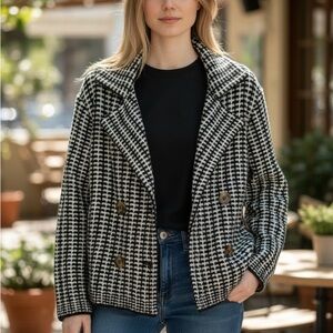 Rachel Zoe Womens Knit Black and White Pea Coat Size Medium